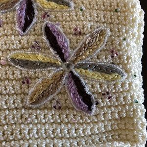 Liz Ivory Crocheted Purple Beaded Cross Body Purse